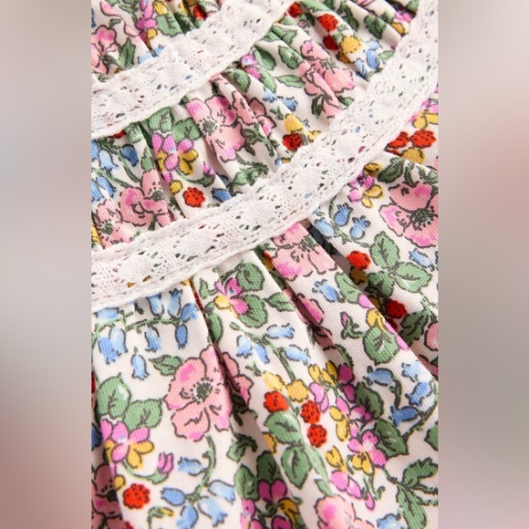 *New* Mini Boden Lace Trim Floral Long Sleeve Dress Girls Size 7-8 - Picture 3 of 3